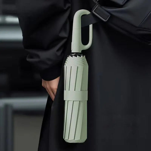 Green Foldable Rainproof Automatic Umbrella, 1 Count Compact Ring-Buckle Windproof Reinforced Pocket Umbrella for Women, Durable Sun-Protection UV Umbrella, Suitable for Rainy Days and Outdoor Use, Wind Resistant Umbrella, Portable Folding Umbrella